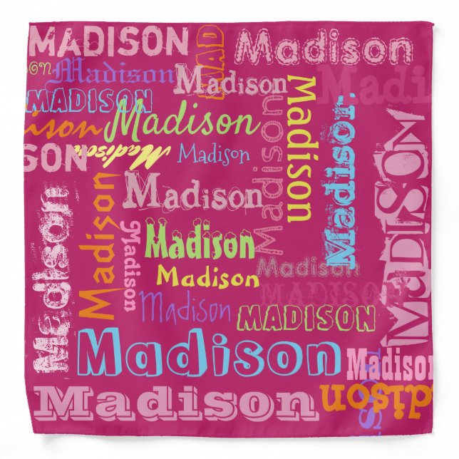 Cute Personalized First Name Pattern on Hot Pink Bandana (Front)
