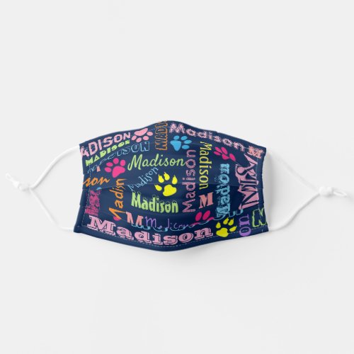 Cute Personalized First Name Pattern on Navy Blue Adult Cloth Face Mask