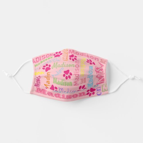 Cute Personalized First Name Pattern on Pink Adult Cloth Face Mask