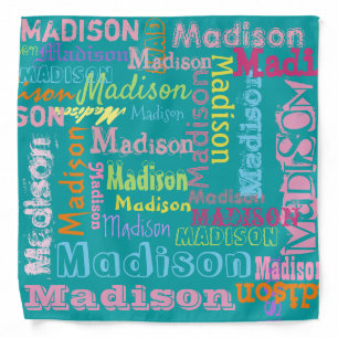 Cute Personalized First Name Pattern on Teal Bandana