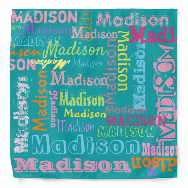 Cute Personalized First Name Pattern on Teal Bandana (Front)