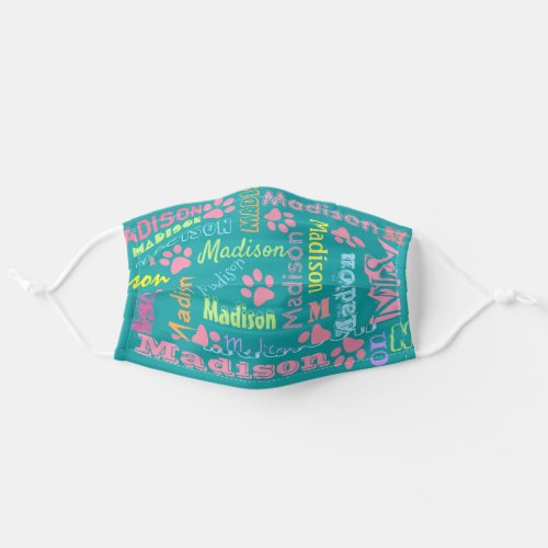 Cute Personalized First Name Pattern on Turquoise Adult Cloth Face Mask