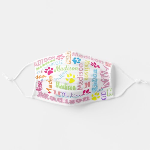 Cute Personalized First Name Pattern on White Adult Cloth Face Mask