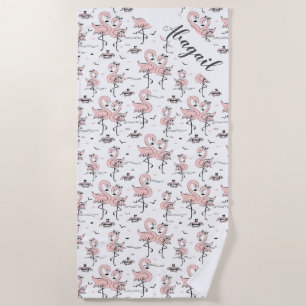Cute Personalized Flamingos and Crabs Beach Towel