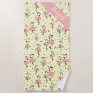 Cute Personalized Flamingos Beach Towel