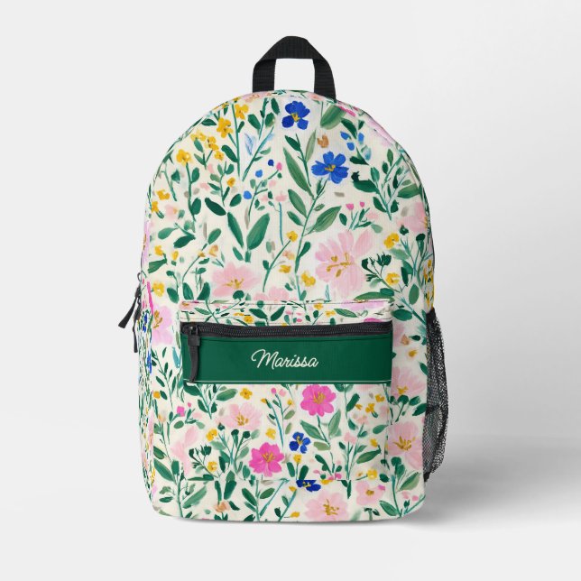 Cute Personalized Floral Backpack (Front)