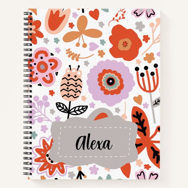 Cute Personalized Floral kids Notebook (Front)