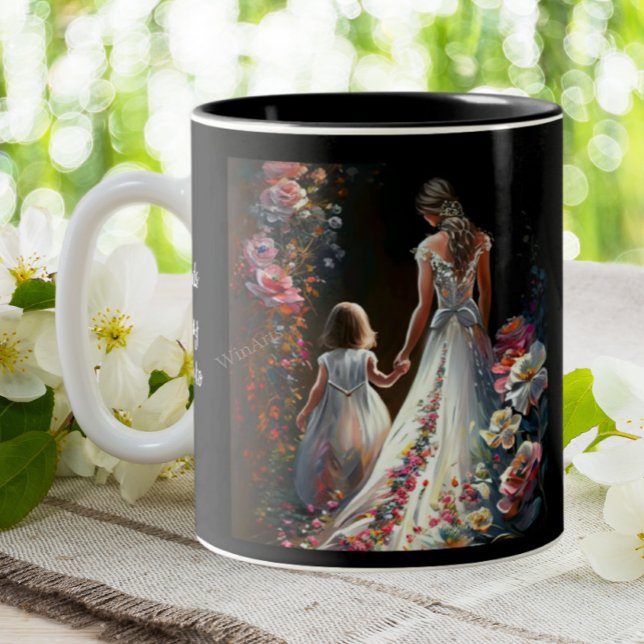Cute Personalized Floral Mothers Day Mom Daughter Two-Tone Coffee Mug (Creator Uploaded)