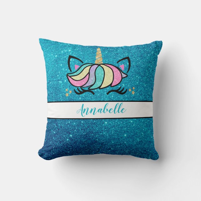 Cute Personalized Floral Unicorn Throw Pillow (Front)