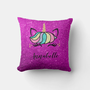 Cute Personalized Floral Unicorn Throw Pillow