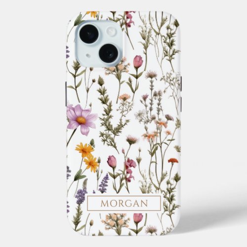 Cute Personalized Floral Wildflower  iPhone 15 Case