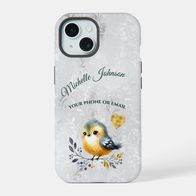 Cute Personalized Folk Bird & Heart Phone Case (Back)
