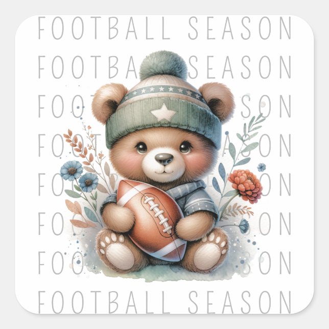 Cute Personalized Football Square Sticker (Front)