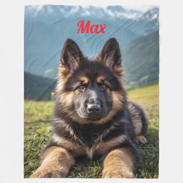 Cute Personalized German Shepherd Fleece Blanket (Front)
