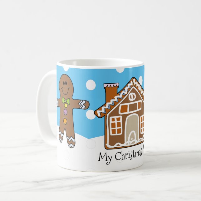 Cute Personalized Gingerbread Christmas Blue Coffee Mug (Front Left)