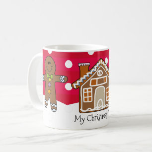 Cute Personalized Gingerbread Christmas Red Coffee Mug