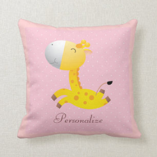 Cute Personalized Giraffe Pink Throw Pillow