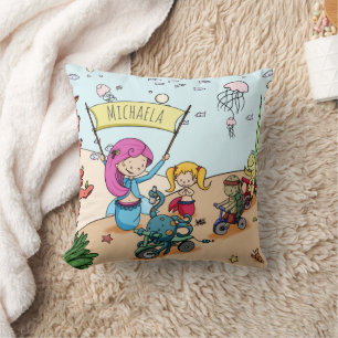 Cute Personalized Girl Mermaid Throw Pillow