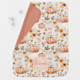 Cute Personalized Girl Pumpkin Watercolor Baby Blanket