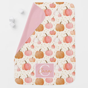 Cute Personalized Girl Pumpkin Watercolor Baby Blanket
