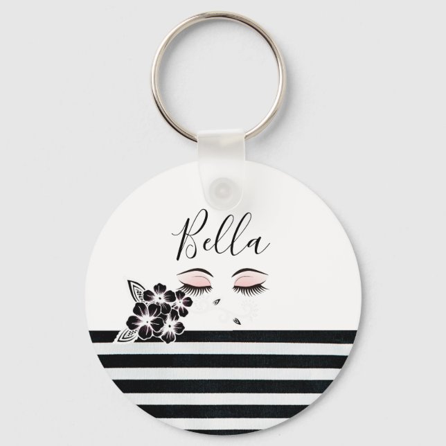 Cute Personalized Girls Eyelashes Indigenous Keychain (Front)