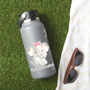 Cute Personalized Girls Name Elephant Water Bottle Sticker