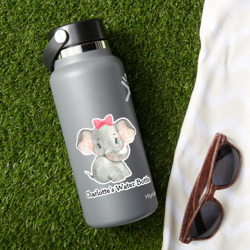 Cute Personalized Girls Name Elephant Water Bottle Sticker