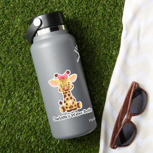 Cute Personalized Girls Name Giraffe Water Bottle Sticker