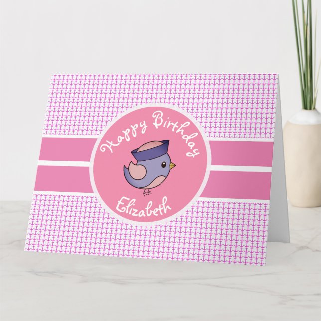 Cute Personalized Girls Nautical Happy Birthday Card (Front)