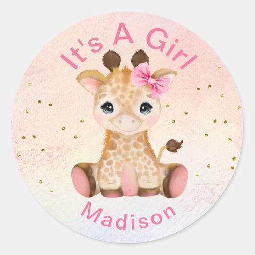 Cute Personalized Girls Pink Baby Giraffe Sticker