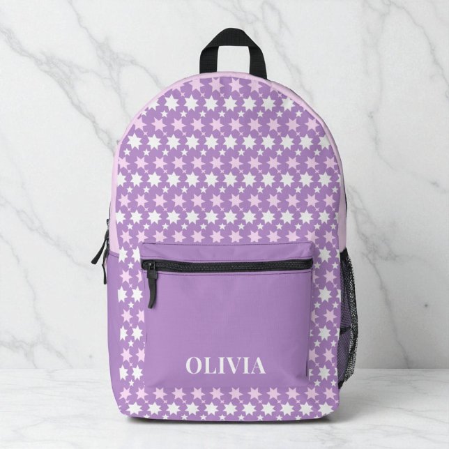 Cute Personalized Girls Purple Pink Stars Kids Printed Backpack (Cute Personalized Girls Purple Pink Stars Kids Printed Backpack)