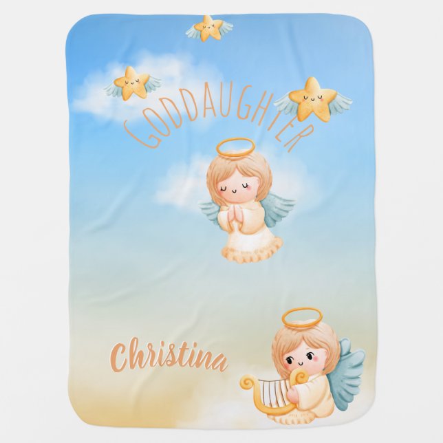 Cute Personalized GODDAUGHTER ANGEL Stars Wings Baby Blanket (Front)