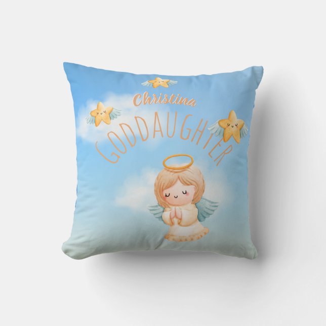 Cute Personalized GODDAUGHTER ANGEL Stars Wings Throw Pillow (Front)