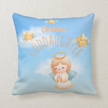 Cute Personalized GODDAUGHTER ANGEL Stars Wings Throw Pillow