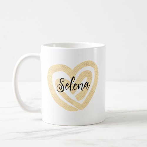 Cute Personalized Gold Swirl Heart Coffee Mug