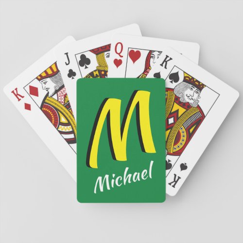 Cute Personalized Green and Yellow Shadow Monogram Playing Cards