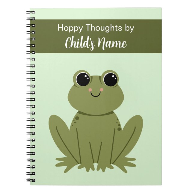 Cute Personalized Green Frog Hoppy Thoughts  Notebook (Front)