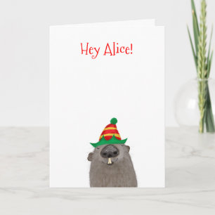Cute personalized groundhog Christmas card