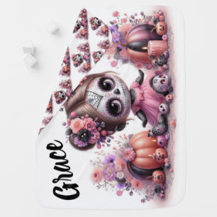 Cute Personalized Halloween Baby Sugar Skull  Baby Blanket