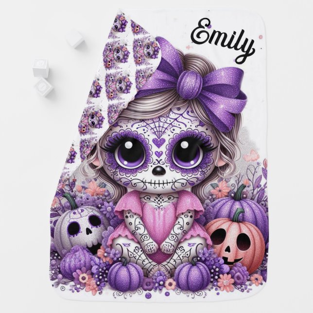 Cute Personalized Halloween Baby Sugar Skull  Blanket (In Situ)