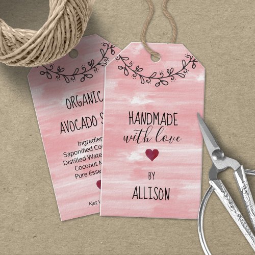 Cute Personalized Handmade Love Pink Watercolor Gift Tags