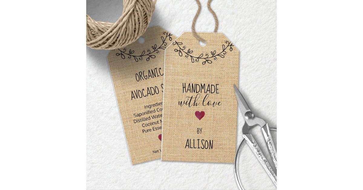 Cute Personalized Handmade with Love Faux Fabric Gift Tags