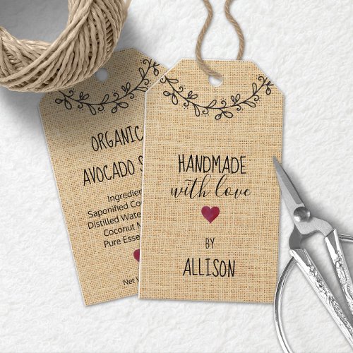 Cute Personalized Handmade with Love Faux Fabric Gift Tags