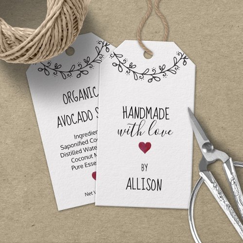 Cute Personalized Handmade With Love White Gift Tags