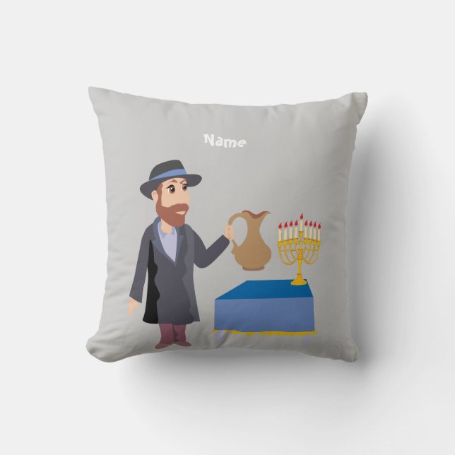 Cute Personalized Hanukkah Throw Pillow (Front)