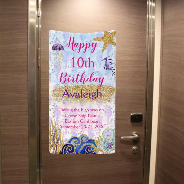Cute Personalized Happy Birthday Banner (Customize this cute sparkly underwater Birthday Banner)