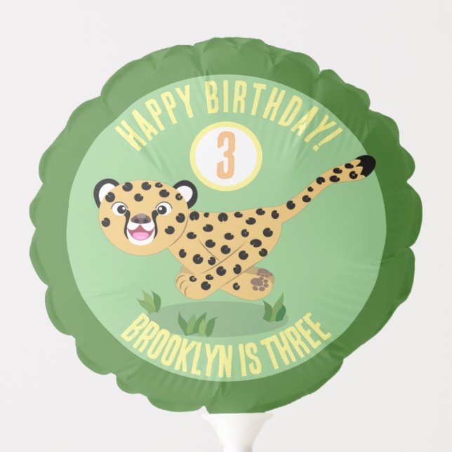 Cute personalized happy cheetah birthday cartoon balloon (Front)