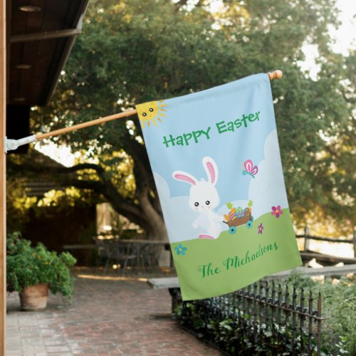 Cute Personalized Happy Easter Bunny House Flag