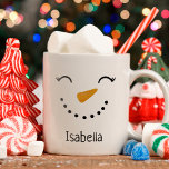 Cute Personalized Happy Snowman Christmas Mug<br><div class="desc">Cute personalized happy snowman Christmas mug is a fun kids hot chocolate or kids Christmas holiday mug. This Xmas mug features a cute holiday snowman. Personalize with name.</div>