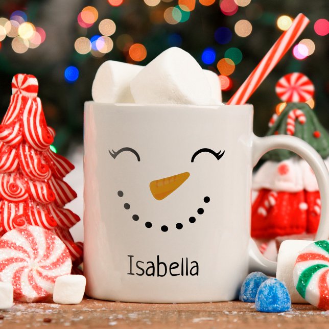 Cute Personalized Happy Snowman Christmas Mug (Cute gifts for kids)